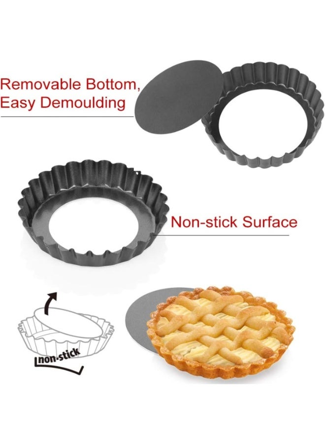 FAYET 6-Pack Tart Pans with Removable Bottom, Nonstick Quiche, Cheesecake, and Pie Baking Pans, Fluted Design for Easy Release and Cleaning（4-Inch） - Image 3